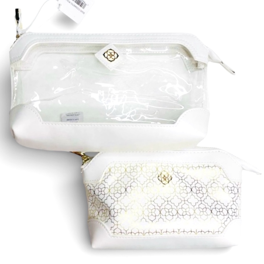 KENDRA SCOTT 2pk Cosmetic Pouches Travel Toiletry Bag Set White Gold NWT
